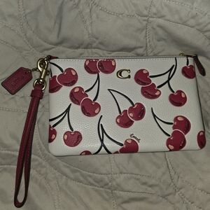 Coach Cherry Print Wristlet in White and Red
